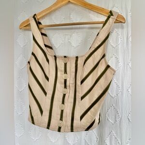 INTERMIX Beige and Green Striped Top